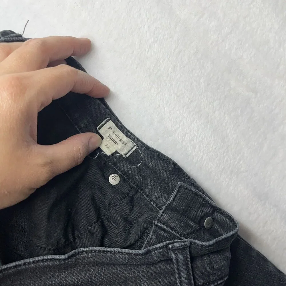 Madewell 9” Highrise Skinny Women’s Size 31‎ Raw Hem Button Fly Black Grunge - Picture 6 of 11